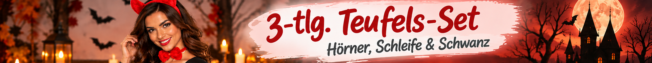 3-teiliges Teufels-Set aus rotem Plüsch für Halloween und Karneval